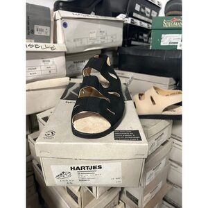 Vintage Hartjes Women's Black Nubuck 4 Strap‎ Sling-back Sandals 15932